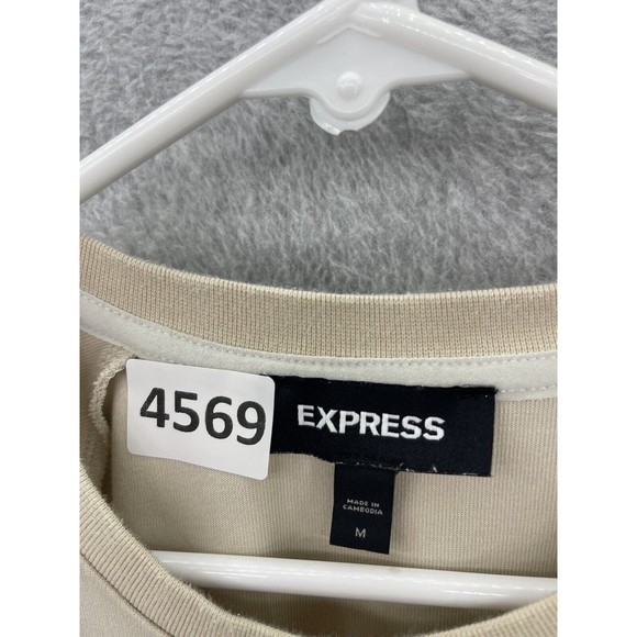 Express Men’s Sweater Crewneck Solid Beige Long Sleeve Size Medium - Picture 9 of 9